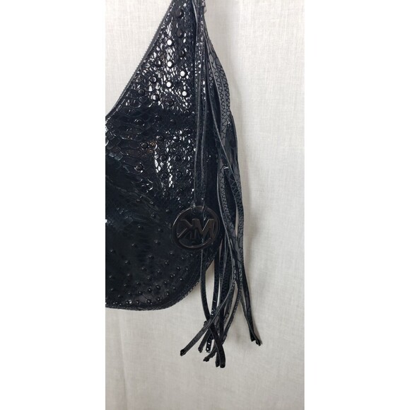 Women's Michael Kors M Rhea Crystal Black Slouchy Shoulder Handbag Patent Python - Picture 3 of 10